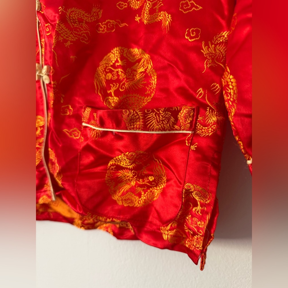 Chinese Traditional 2Pc Set Red Satin & Gold Dragon - Picture 11 of 15